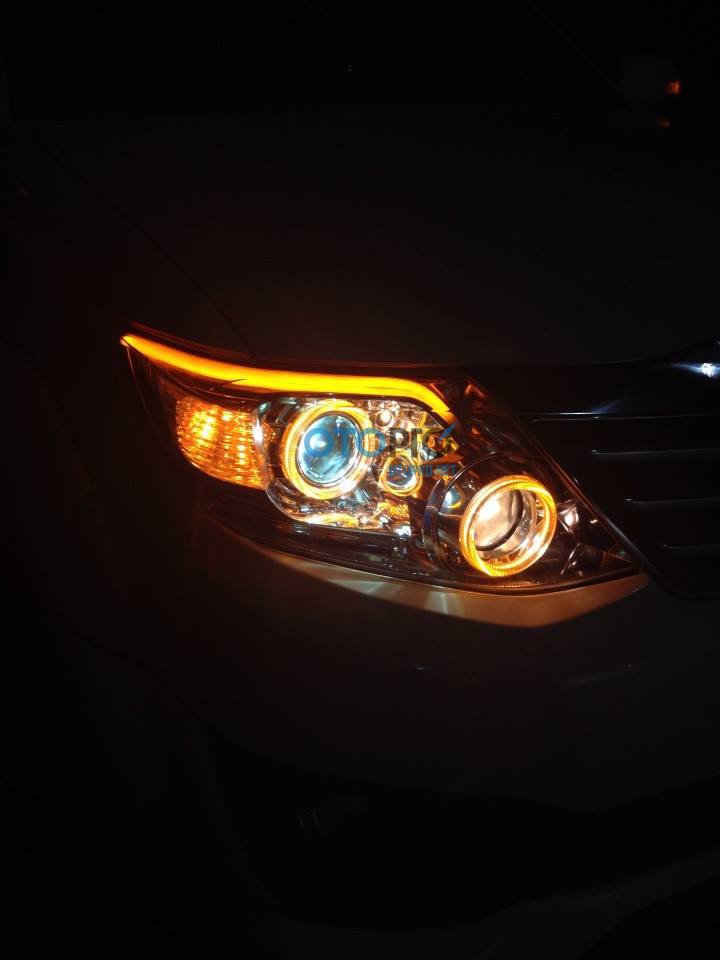 Toyota Fortuner 2013 – 15 độ bi-xenon, vòng Angel eyes, LED mí khối trắng vàng